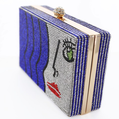 Crystal-Embellished Rhinestone Face Clutch Bag