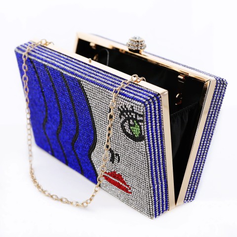 Crystal-Embellished Rhinestone Face Clutch Bag