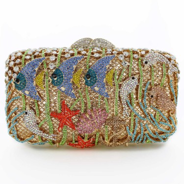 Crystal-Embellished Aquarium Evening Clutch Bag