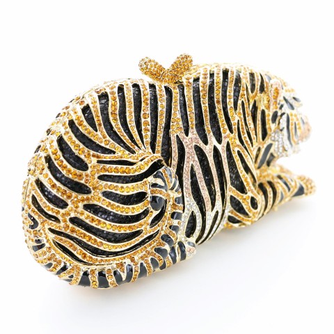 Crystal-Embellished Tiger Evening Clutch (Large)