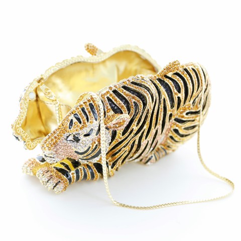 Crystal-Embellished Tiger Evening Clutch (Large)