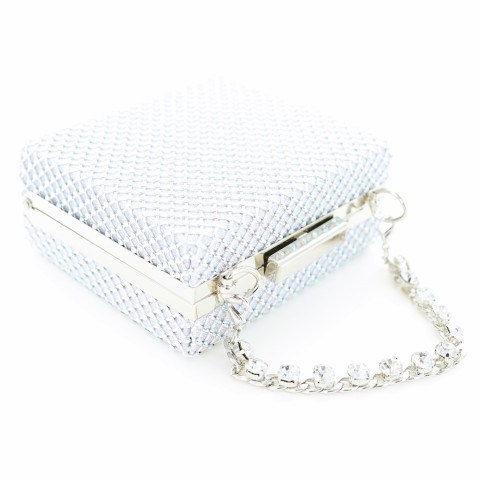 Rhinestone-Embellished Crystal Handle Box Clutch